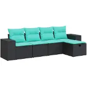 vidaXL 5-delige Loungeset met kussens poly rattan zwart