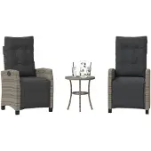 vidaXL 3-delige Bistroset met kussens poly rattan grijs