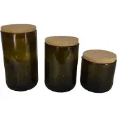 Contento Voorraad potten | Set van 3 | gerecyclede wijnflessen | Bruin/groen