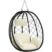 vidaXL Hangende ei-stoel poly rattan 91,5 x 54,5 x 107 cm Crèmewit