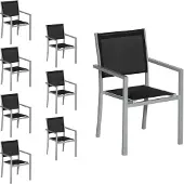 Happy Garden Set van 8 grijze aluminium stoelen - zwart textilene