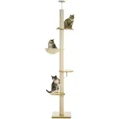 PawHut Kratzbaum-Spanplatte, Polyester-40L x 40B x 230-250H cm-Eiche+Cremeweiß