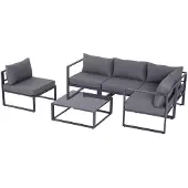 Outsunny Tuinmeubelset loungeset 6-delig met kussens aluminium grijs voor 4-5 personen