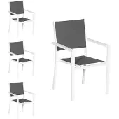 Happy Garden Set van 4 met wit aluminium beklede stoelen - grijs textilene