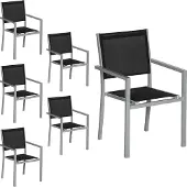 Happy Garden Set van 6 grijze aluminium stoelen - zwart textilene