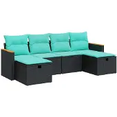 vidaXL 6-delige Loungeset met kussens poly rattan zwart