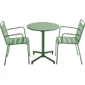 Oviala - Tuintafel en 2 fauteuils in cactusgroen metaal - Palavas
