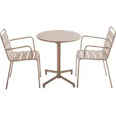 Oviala - Tuintafel en 2 fauteuils in taupe metaal - Palavas