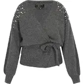 Faina Gebreid vest donkergrijs / zilver