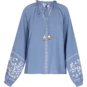 Usha Blouse 'Festival' beige / blauw / bruin / wit