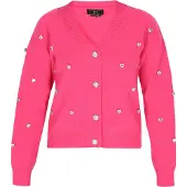 Faina Gebreid vest fuchsia / zilver