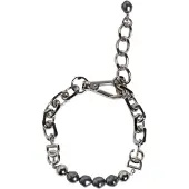 Dolce&Gabbana Zilveren Ketting Met Kreeftenhaak Logo Grijze Parels Armband