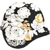 Dolce&Gabbana Zwarte Wol Witte Bloemen Gouden Blad Cloche Hoed