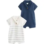 Next Rompertje/body navy / lichtblauw / wit