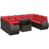 vidaXL 10-delige Loungeset met kussens poly rattan acacia bruin