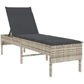 vidaXL Ligstoel met kussen lichtgrijs 55x200x44cm polyrotan