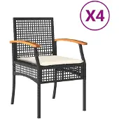 vidaXL Tuinstoelen 4 st met kussens poly rattan en acaciahout zwart