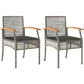 vidaXL Tuinstoelen 2 st met kussens poly rattan en acaciahout grijs