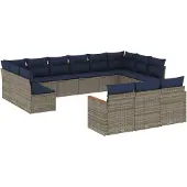 vidaXL 13-delige loungeset voor de tuin met kussens, grijs, kunststof riet