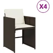 vidaXL Tuinstoelen 4 st met kussens poly rattan bruin
