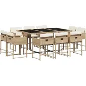 vidaXL 11-delige Tuinset met kussens poly rattan beige