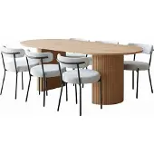 Ebuy24 Kyoto eethoek eettafel 100x210cm natuur, 6 stoelen bouclé wit.