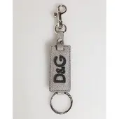 Dolce&Gabbana Grijze Leren Logo Metaalring Sleutelhangerhouder Mannen Sleutelhanger