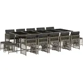 vidaXL 15-delige Tuinset met kussens poly rattan grijs