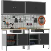 vidaXL Werkbankset met lade 8 pcs Zwart en Grijs Gepoedercoat staal