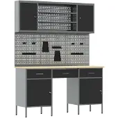 vidaXL Werkbank met opbergruimte, 10 stuks, zwart, voor ingenieurs, van hout en staal