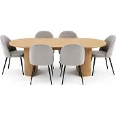 Ebuy24 Kyoto eethoek eettafel 100x210cm natuur, 6 stoelen velours grijze.