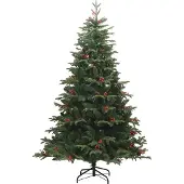 vidaXL Kunstkerstboom met scharnieren dennenappels en bessen 210 cm