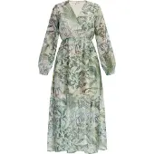 IZIA Jurk goud / smaragd / jade groen / natuurwit