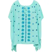 Usha Poncho Dames Licht turquoise veelkleurig