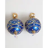 Dolce&Gabbana Gouden Messing Blauwe Kerstbal Kristallen Dangle Clip-On Oorringen