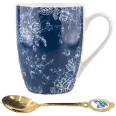 Altom Design Porseleinen Mok Elisabeth met Lepel - 300ml - Bloemendessin