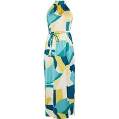 Faina Jurk blauw / cyaan blauw / oker / wit