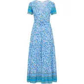 Usha Jurk lichtblauw / donkerblauw / groen / oranje