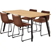 Ebuy24 Cadiz eethoek tafel met 4 stoelen PU kunstleer natuur, cognac.