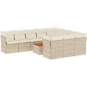 vidaXL 11-delige Tuinset met kussens poly rattan beige