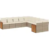 vidaXL 10-delige Loungeset met kussens poly rattan beige