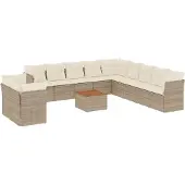 vidaXL 12-delige Loungeset met kussens poly rattan beige