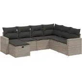 vidaXL 7-delige Loungeset met kussens poly rattan grijs