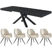 Vente-unique Set tafel CATONAV + 4 stoelen GULSUN - Zwart en beige