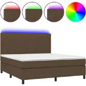 vidaXL Boxspring met matras en LED stof donkerbruin 160x200 cm