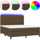 vidaXL Boxspring met matras en LED stof donkerbruin 180x200 cm