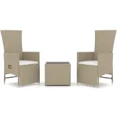 vidaXL 3-delige Loungeset poly rattan en staal beige