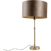QAZQA Tafellamp brons met bruine velvet kap 35cm - Parte