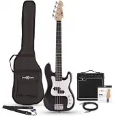 Gear4Music 3/4 LA Bass Guitar Black 15W Bass Amp Pack