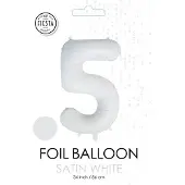 We Fiesta folieballon cijfer 5 mat wit metallic